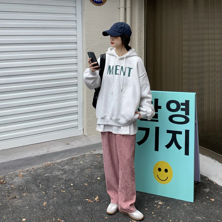 

XZ782 hongkong style hooded sweater plus velvet thick loose top was thin and versatile Sweatshirts