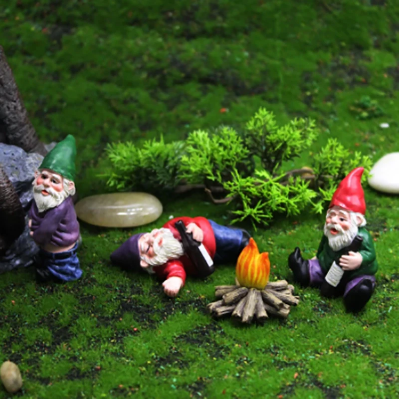 

4pcs Drunk Gnomes Miniature Ornaments Household Desktop Simulation Figurines Funny Flowerpot Resin Statue