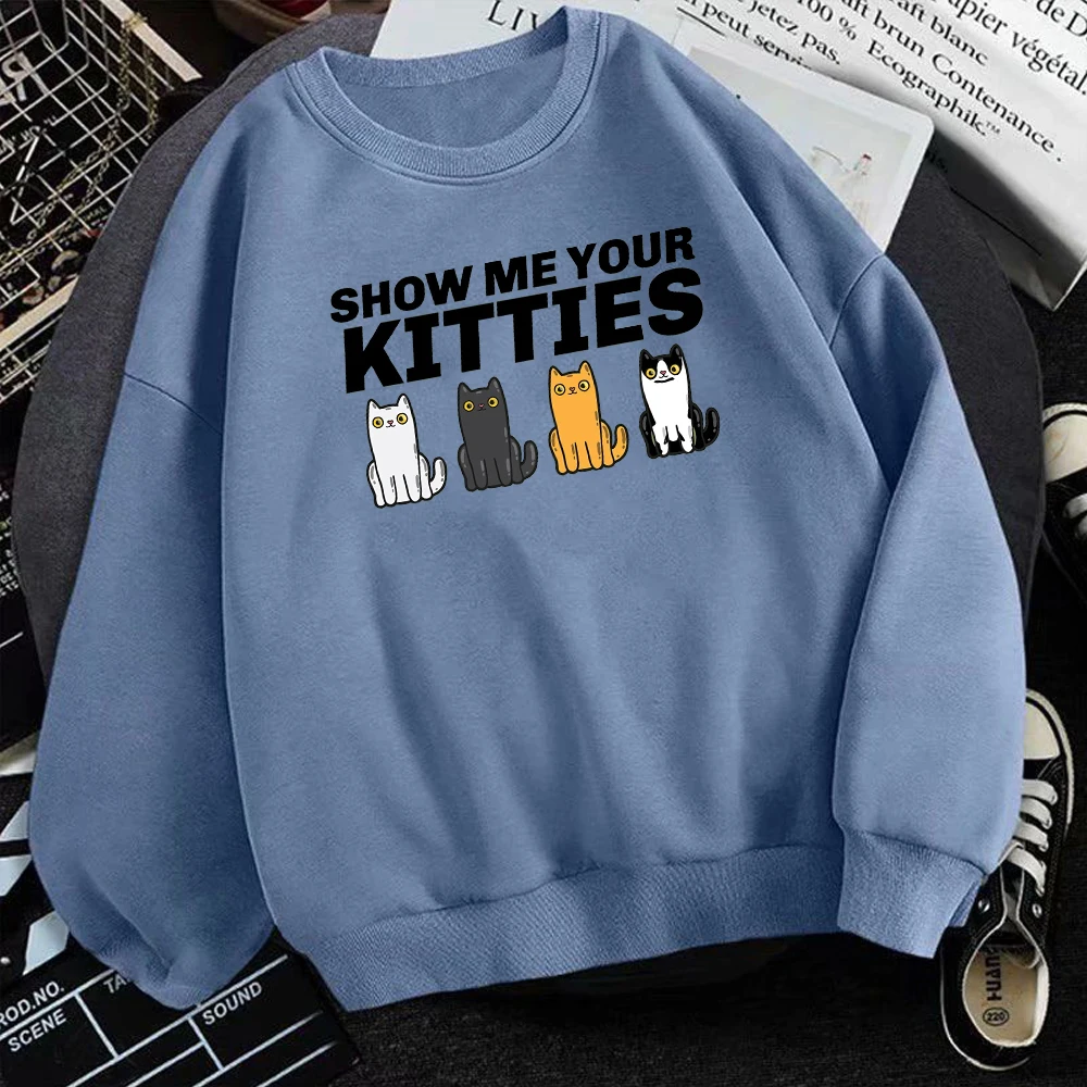 

Show Me Your Kitties Kawaii Hoodies Mens Casual Loose Cool Sweatshirts O-Neck Fashion Hoodie 2021 Autumn Cotton Men Pullover