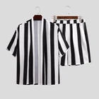 Костюм мужской полосатый с короткими рукавами, свободная пляжная дышащая рубашка с открытым стежком, модные шорты, повседневный костюм в уличном стиле, лето 2021