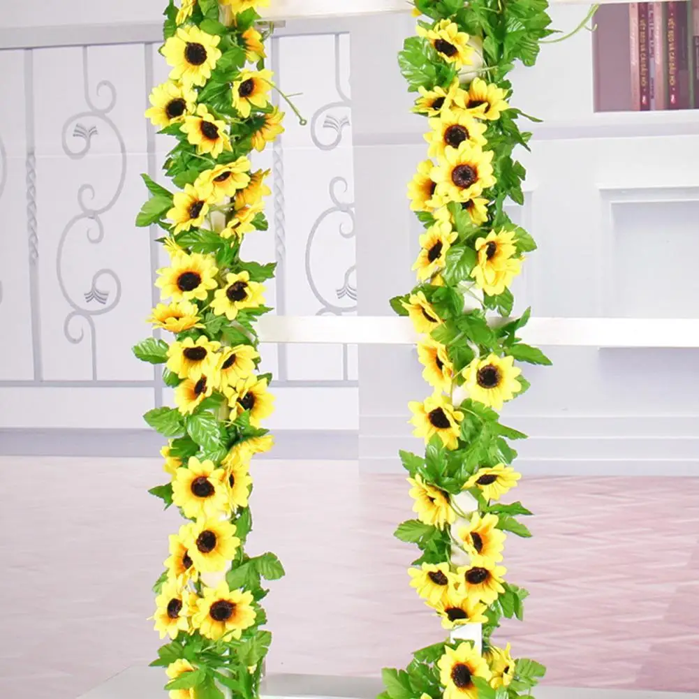 

1Pc Artificial Sunflower Ivy Vine Simulation Fake Silk Flowers Plant With Green Leaves Photography Prop Home Wedding Wall Decor
