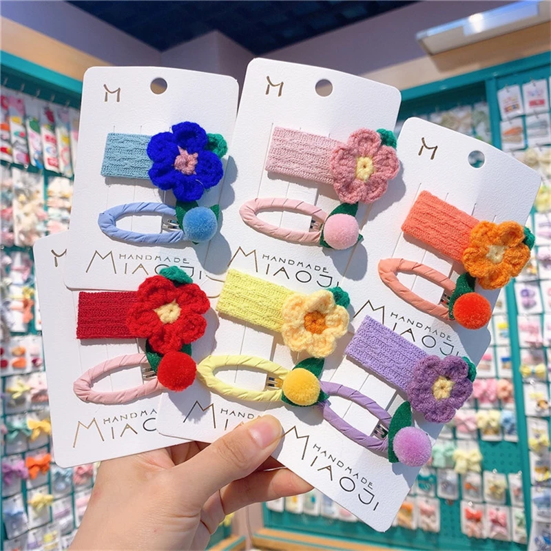 

Заколка для волос для девочек, простая шерстяная заколка с шариками и цветами, с прорезями, милый детский головной убор, модные аксессуары д...