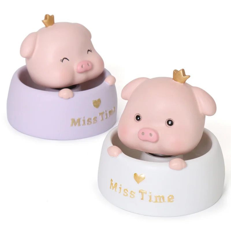 

Car Cute Piglet Anime Accessories Auto Shake Head Ornaments Home Office Desktop Decoration Dolls Creative Resin Crafts Gift Toys