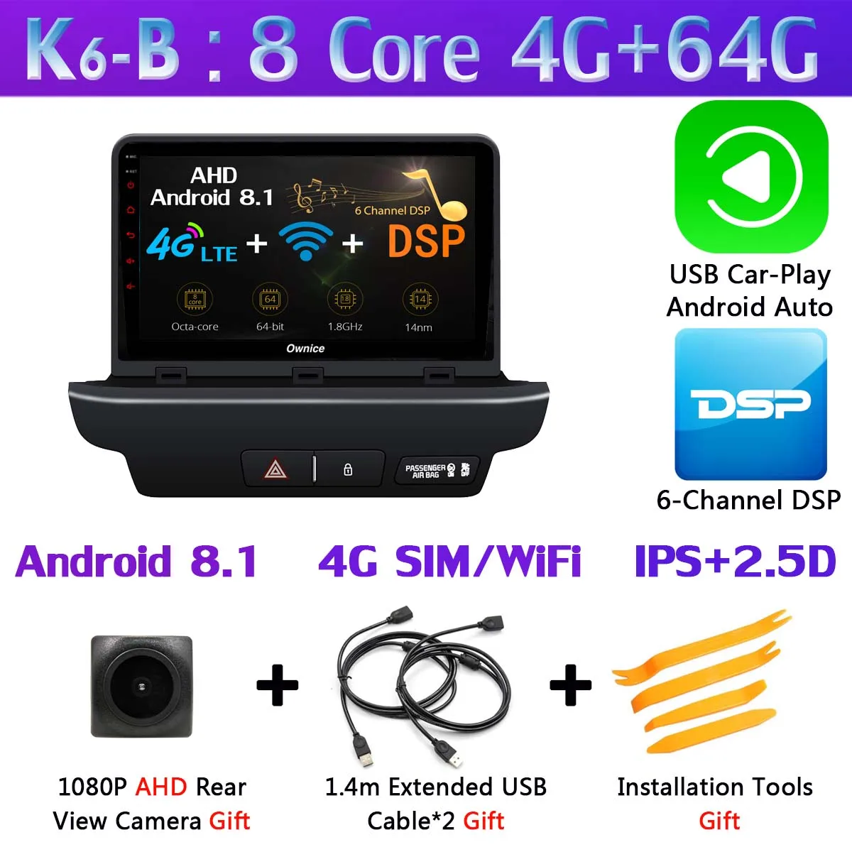 K6-B-CarPlay 360 ° панорамный 4G WiFi Android 9,0 8Core 4G+ 64G Автомобильный мультимедийный плеер gps навигация компактное минирадио CarPlay для Kia CEED - Цвет: K6-B-CarPlay
