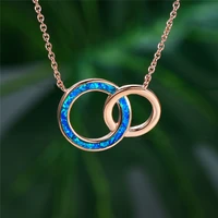 women white blue opal pendant necklace rose gold chain necklaces for women trendy hollow round wedding necklace