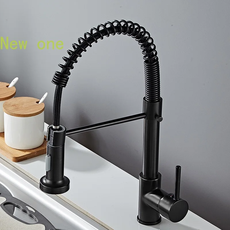 

Hot & Cold Water Mixer Sprayer Tap Black Mixer Tap Kitchen Faucets Deck Mounted Mixer Tap Spring Pull Down Single Hole Sink