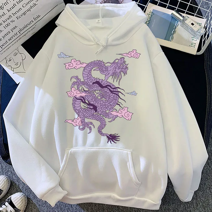 

Autumn and winter new candy color sweatshirt, purple dragon cloud, printed pattern, versatile personality hooded Hoodie