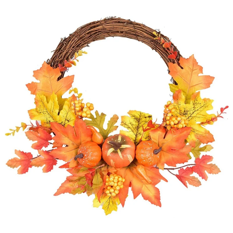 

1 Pcs Artificial Pumpkin Fall Leave Berry Wreath Fall Wreath for Fall and Thanksgiving Festival Decor
