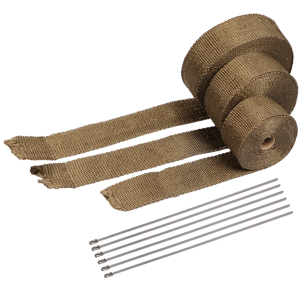 

5CM*5/10/15M Heat Wrap Roll Cable Sleeve Insulated Black Exhaust Fiberglass Heat Shield Tape with Stainless Ties