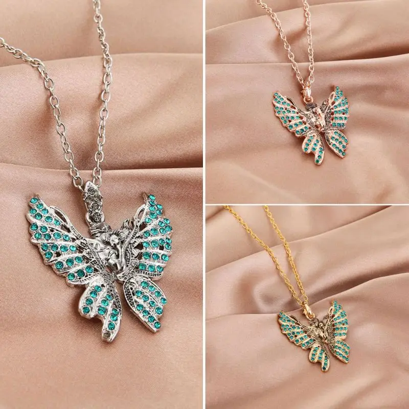 

New Green Crystal Butterfly Pendant Necklace Jewelry Couple Fairy Lover Cubic Zirconia Butterfly Necklaces Jewelry