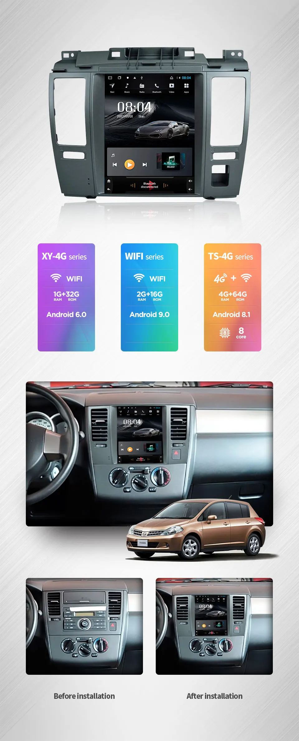 Android 9,0 2G ram 32G rom 4G LTE Автомобильный gps мультимедийный стерео радио p для Nissan Tiida Pulsar vetical плеер навигационная система