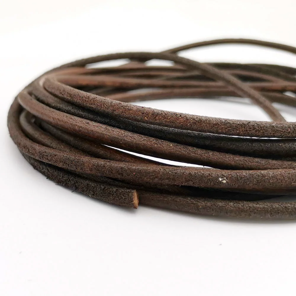 

AaaZee 2 Yards 4mm Round Real Leather Cord Strap Old Brown Color Dyed for DIY Bracelet Jewelry Making Art Crafts