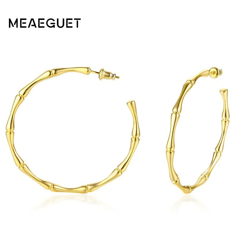 Бамбуковые латунные круглые серьги кольца в форме трубки золотого цвета