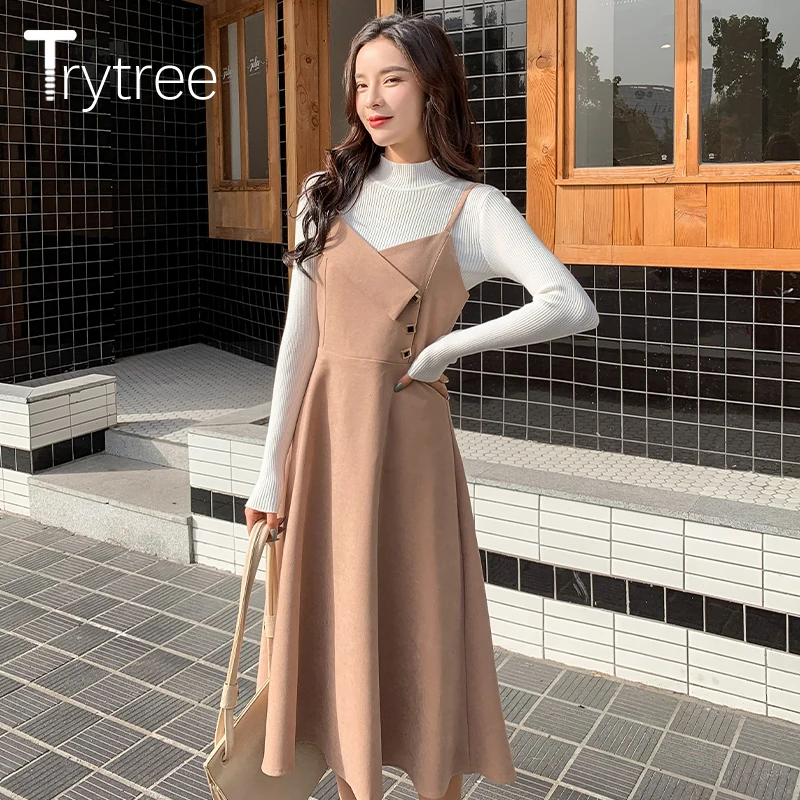 Trytree 2019 осенне зимний комплект из двух предметов водолазка однотонный облегающий