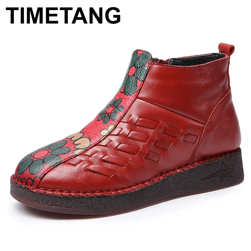 TIMETANGFashion/зимние ботинки из натуральной кожи; женская обувь высокого качества на плоской подошве; Новинка года; Зимние ботильоны; женская теплая обувь на меху