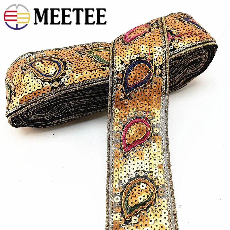 4 м золотые блестки вышитые кружева планки ленты этнические тесьма для одежды