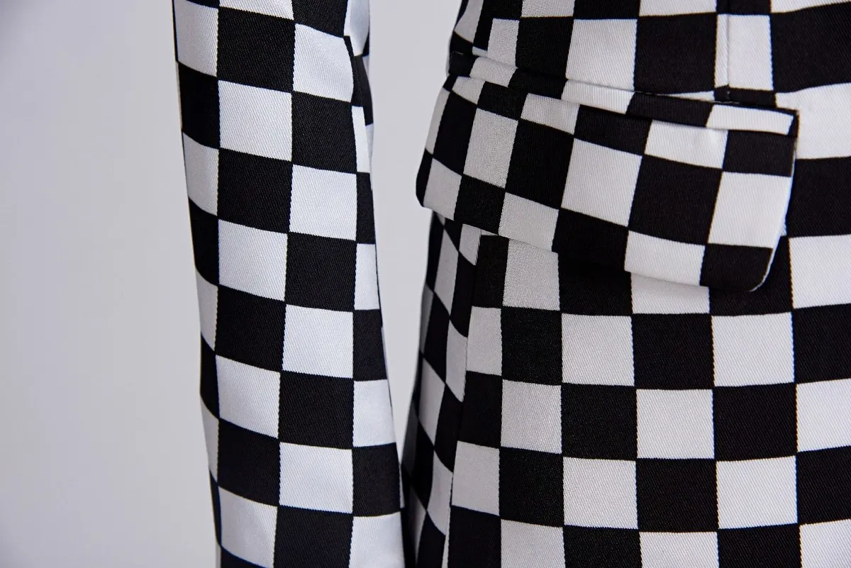 

PYJTRL Tide Male Black White Plaid Blazer Design Mens Plus Size Fashion Suit Jacket Singer Costume Homme Slim Fit Outfit