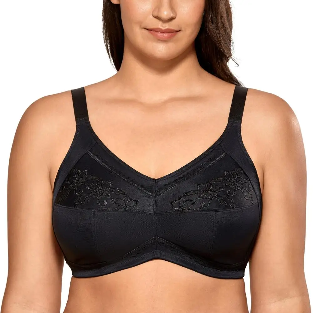 

FAKUNTN Women's Cotton Embroidered Full Coverage Support Wirefree Non-padded Mastectomy Pocket Bra Plus Size