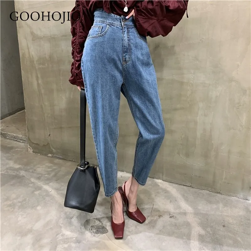 

GOOHOJIO 2020 Casual oversized chic jeans ladies pants autumn High waist jean for women fashionable All-match denim pants women