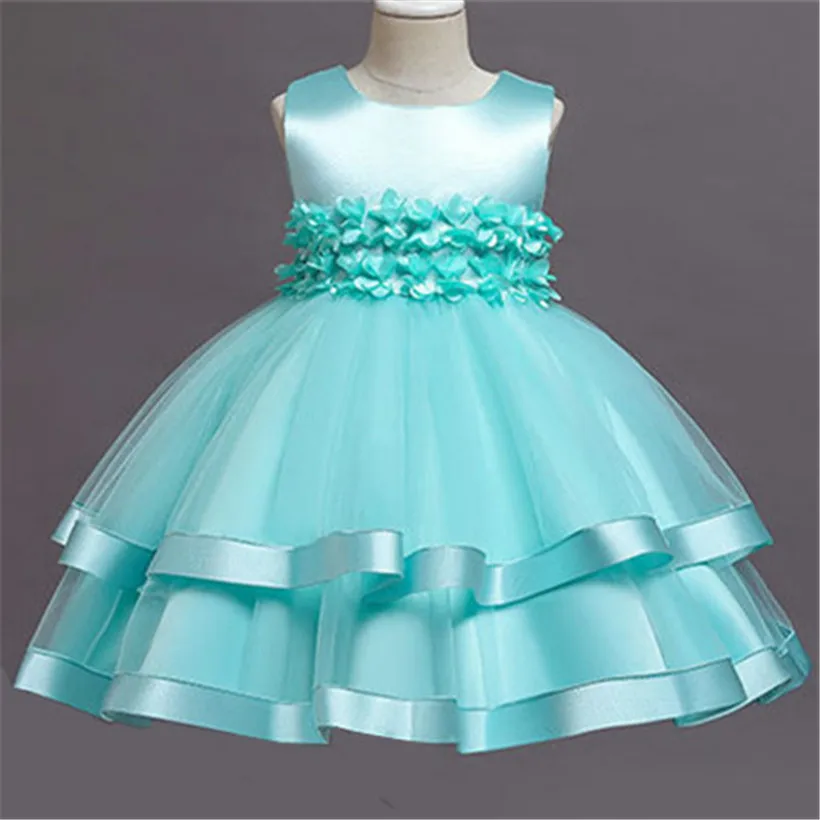 

Summer Appliques Flower Girls Dress Bow Satin Wedding Party Dresse for Baby Kids Birthday Prom Vestidos Ball Gown Costume
