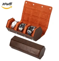 watch case for men 3 slot watch roll travel case storage organizer display handmade accessory portable jewelry round box gift