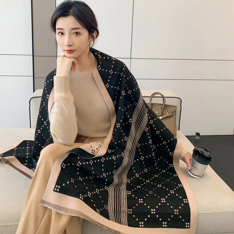 

Женский шарф из искусственного кашемира, элегантный утолщенный теплый шарф в европейском стиле, Осень-зима 2021