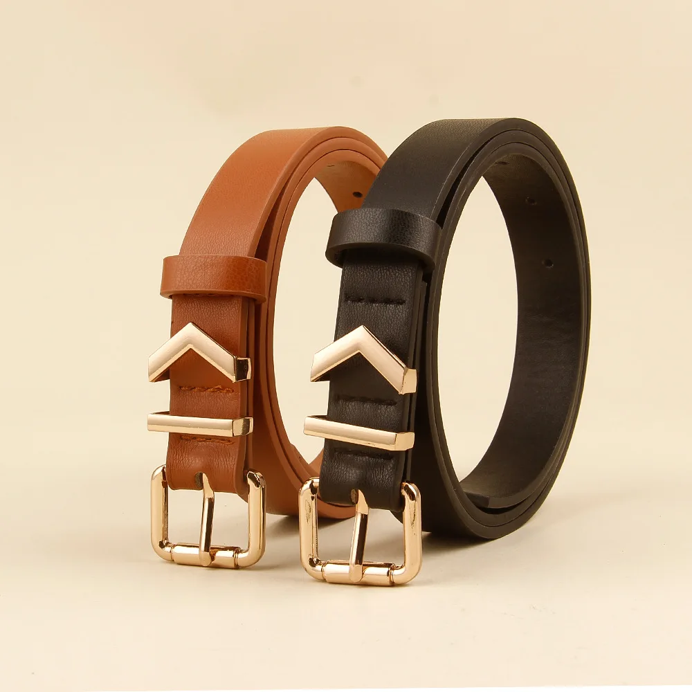 

PU Leather Women's Belt Female Fashion Simple Luxury Metal E-shaped Buckle Belts For Women Ladies Waist Belt Strap Waistband