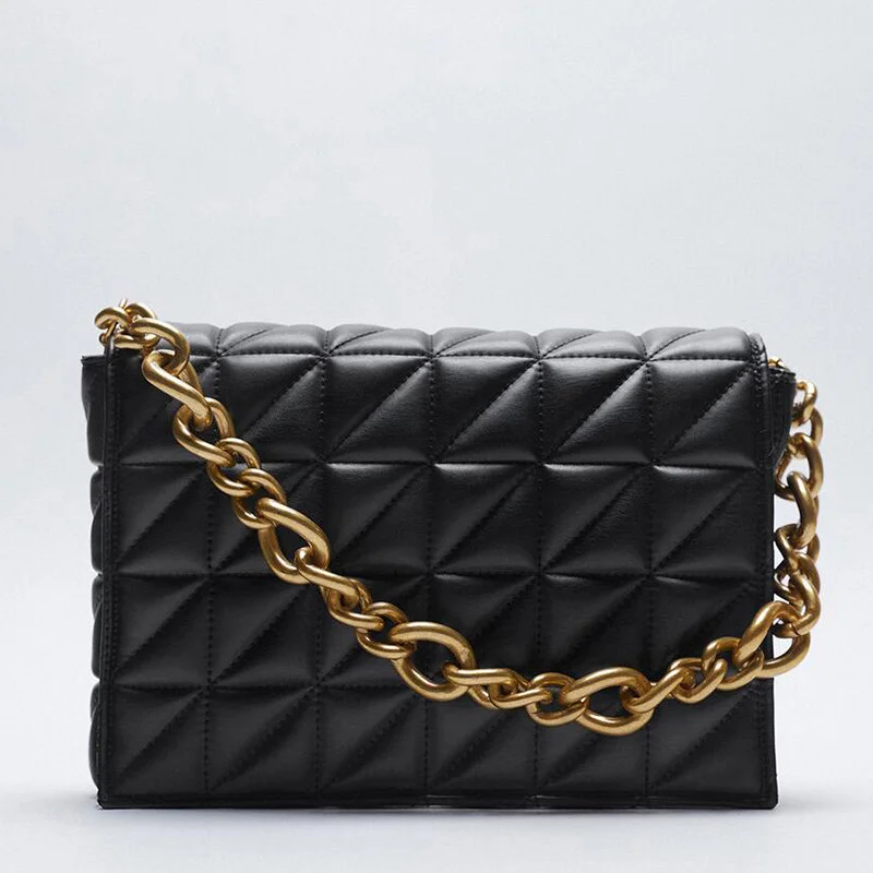 

2021 Thick Chain Women's Shoulder Bags Luxury Branded Shoulder Handbags And Purses Women Clutch Bags PU Leather Ladies Hand Bag