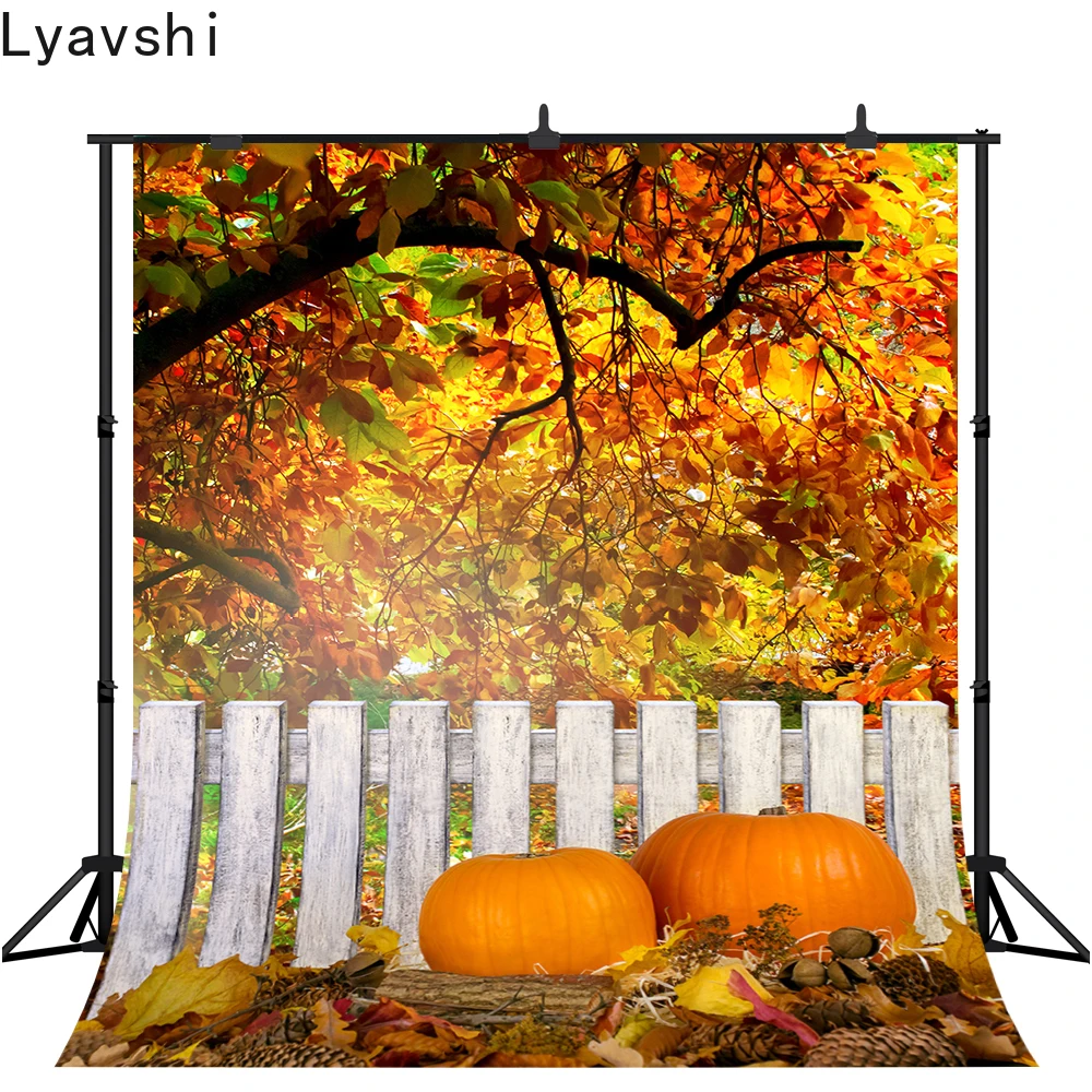 

Фотофон Lyavshi осень День благодарения ферма деревья тыквы забор Хэллоуин фон фотосессия