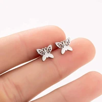 stainless steel silver plated butterfly earrings dainty small animal stud earrings for lovers engagement jewelry