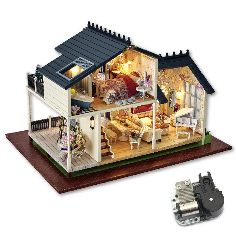 Музыкальный миниатюрный кукольный домик со светодиодной подсветкой в Провансе