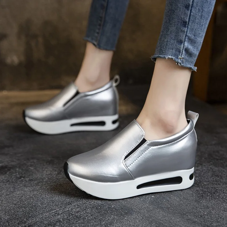 

Fashion Shoes Woman Sneakers Spring Autumn Women Pu Flat Thick Bottom Shoes Slip on Boots Casual Platform Increase Within Shoes