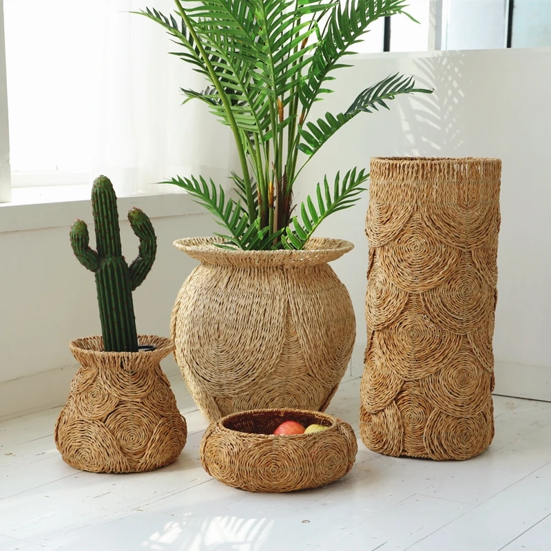 Плетеная корзина для хранения продуктов в естественном стиле с вихревым узором |