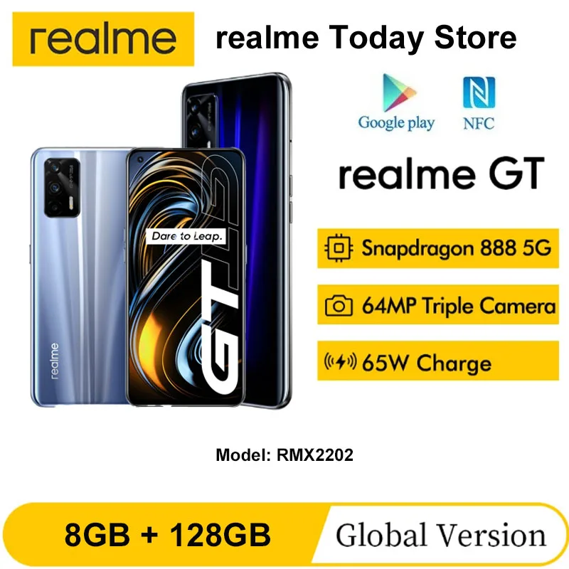 

realme GT 5G Smart phone Snapdragon 888 65W Fast Charging 120Hz 6.43" AMOLED 8GB/128GB 64MP HDR NFC Dual SIM WIFI 6 mobile phone