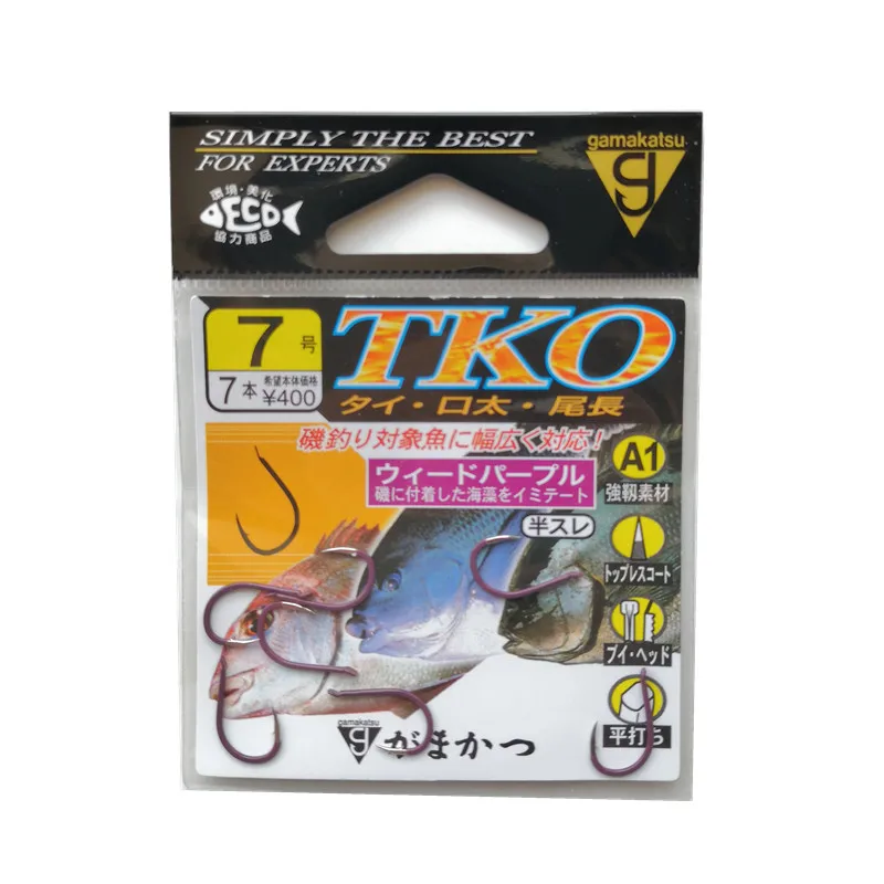 5 упаковок/Лот, рыболовные крючки Gamakatsu TKO, крючки для ловли карпа с колючими крючками, Peche, уникальный крючок, тип 3#-12#, размеры, фиолетовый цвет, скрытый крючок, Pesca