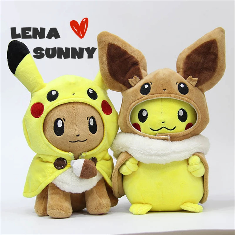 28 см карманные животные игрушки Пикачу Косплей Eevee плюшевые игрушки Gengar мягкие куклы Eevee с плащом Cos игрушка Пикачу Дети Рождественский подарок