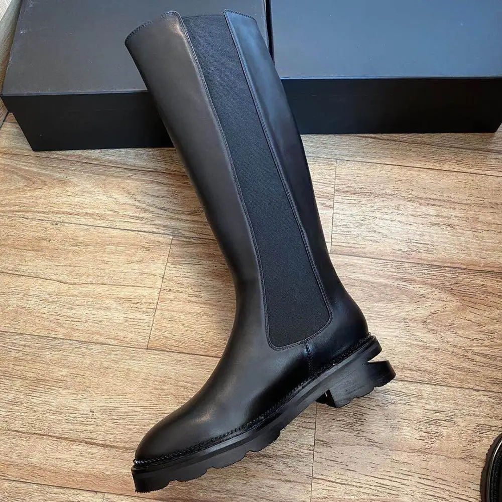 

Genuine Leather Women Knee High Boots Fashion Patchwork Women Long Boots Autumn Winter Chelsea Boots Motorcycle Boots For Women