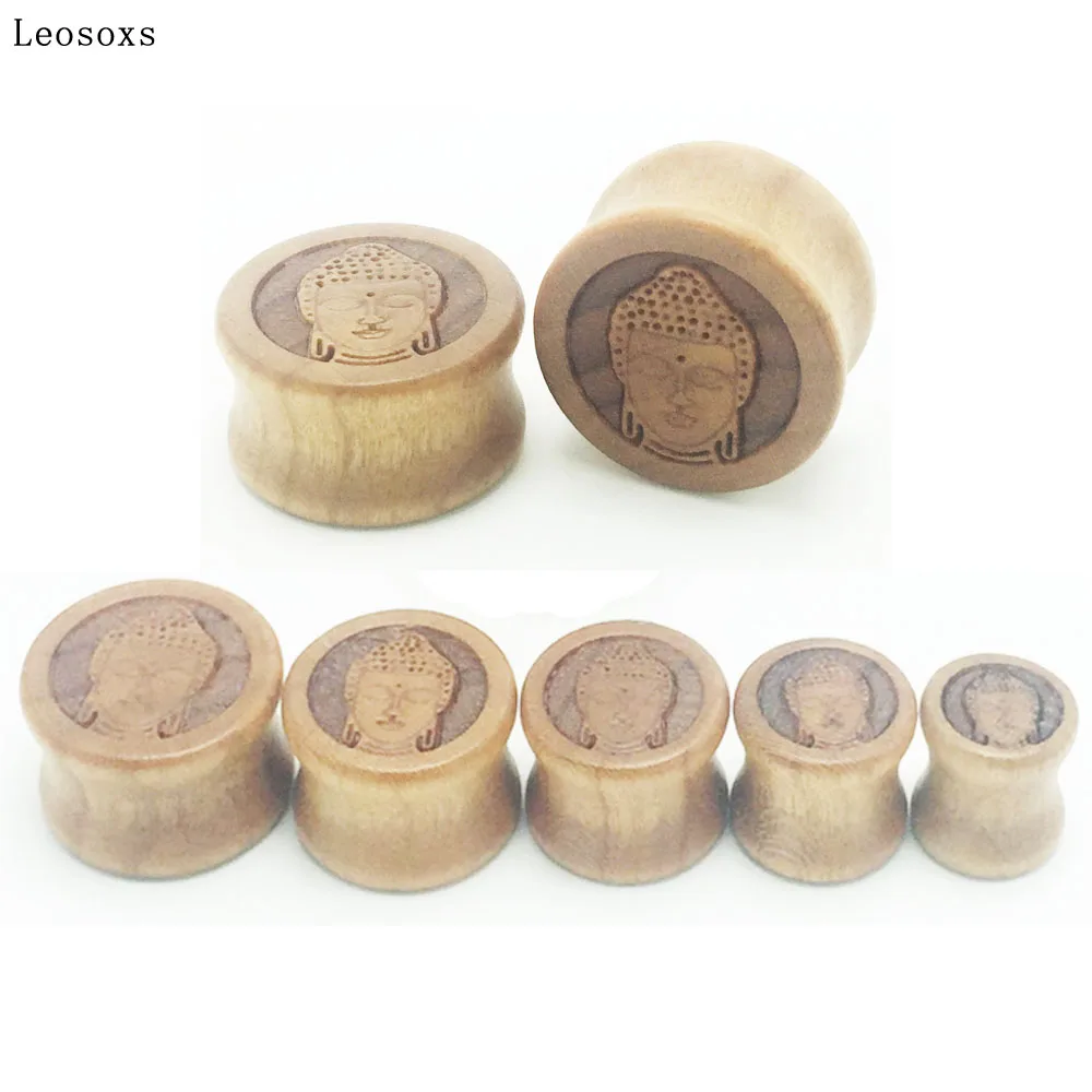 

Leosoxs 2pcs New Wood Solid Ear Buddha Head Ear Device Stick Human Body Piercing Jewelry 10-20mm EAR TUNNEL