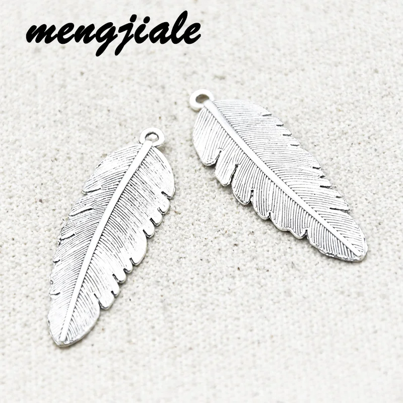 12 шт. оптовая продажа античные серебряные винтажные Подвески с перьями