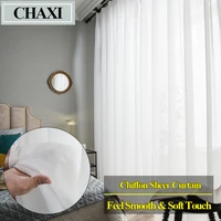 chaxi luxurious chiffon white sheer curtains for living room bedroom window voile tulle curtain feel smooth and soft touch