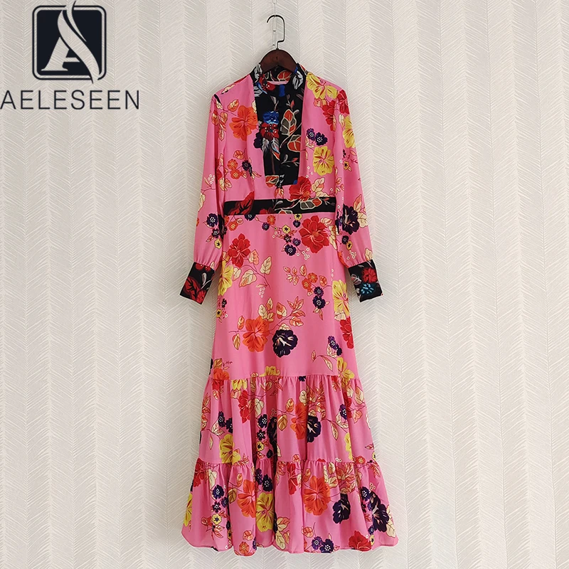 

Женское длинное платье с цветочным принтом AELESEEN, красные вечерние платья макси с высоким воротником, весна-лето 2020