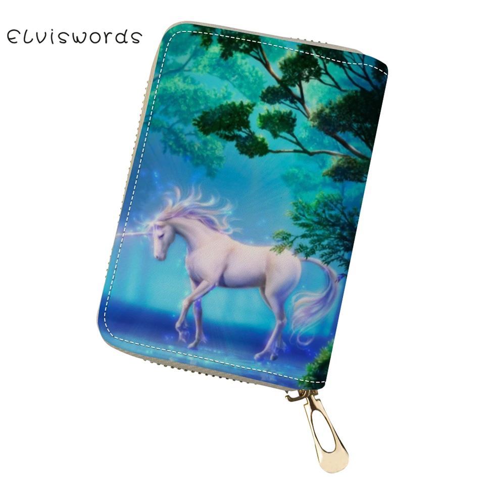 ELVISWORDS ПУ визитница Фэнтези лошади узор девушки Деньги сумки кошельки Kawaii
