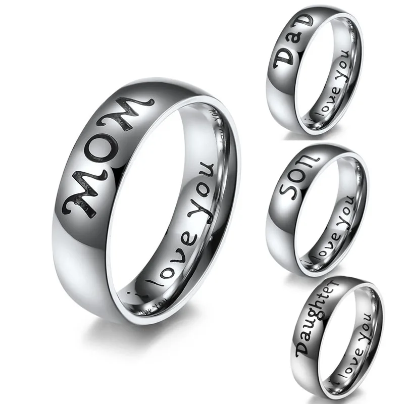 

6MM Stainless Steel Mother Dad Daughter Son Brother Gifts Family Jewelry Ring Band Engraved I Love You Christmas Gift