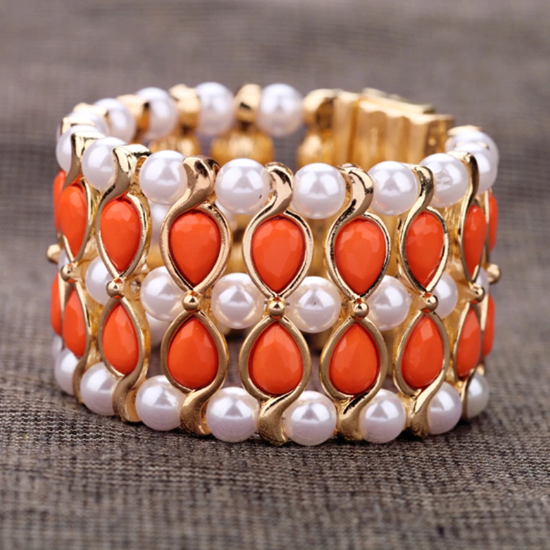 Широкий браслет с имитацией жемчуга оранжевого цвета в форме капли воды|wrap