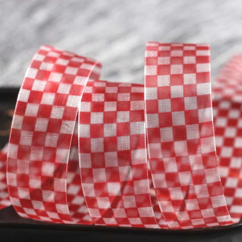 Blockplaid Organza Ribbon Tape 25 38mm Check Pattern Hair Bow Making Accessories Party Gift Cake Box Decoration Packing Material | Дом и сад