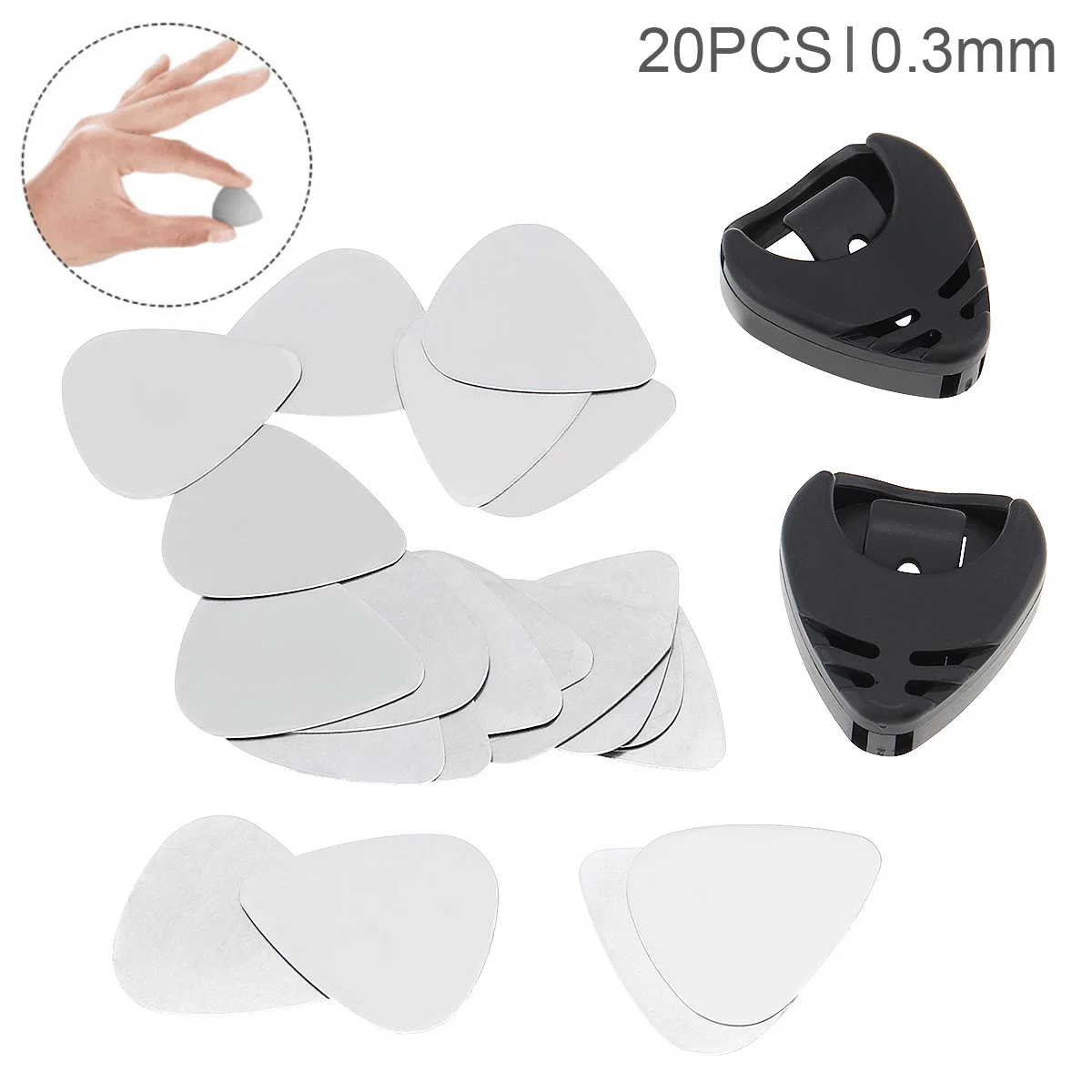 20pcs Guitar Picks Stainless Steel 0.3mm Electric Guitar Bass Plectrum with 2 Pick Holders Musical Instruments Accessories