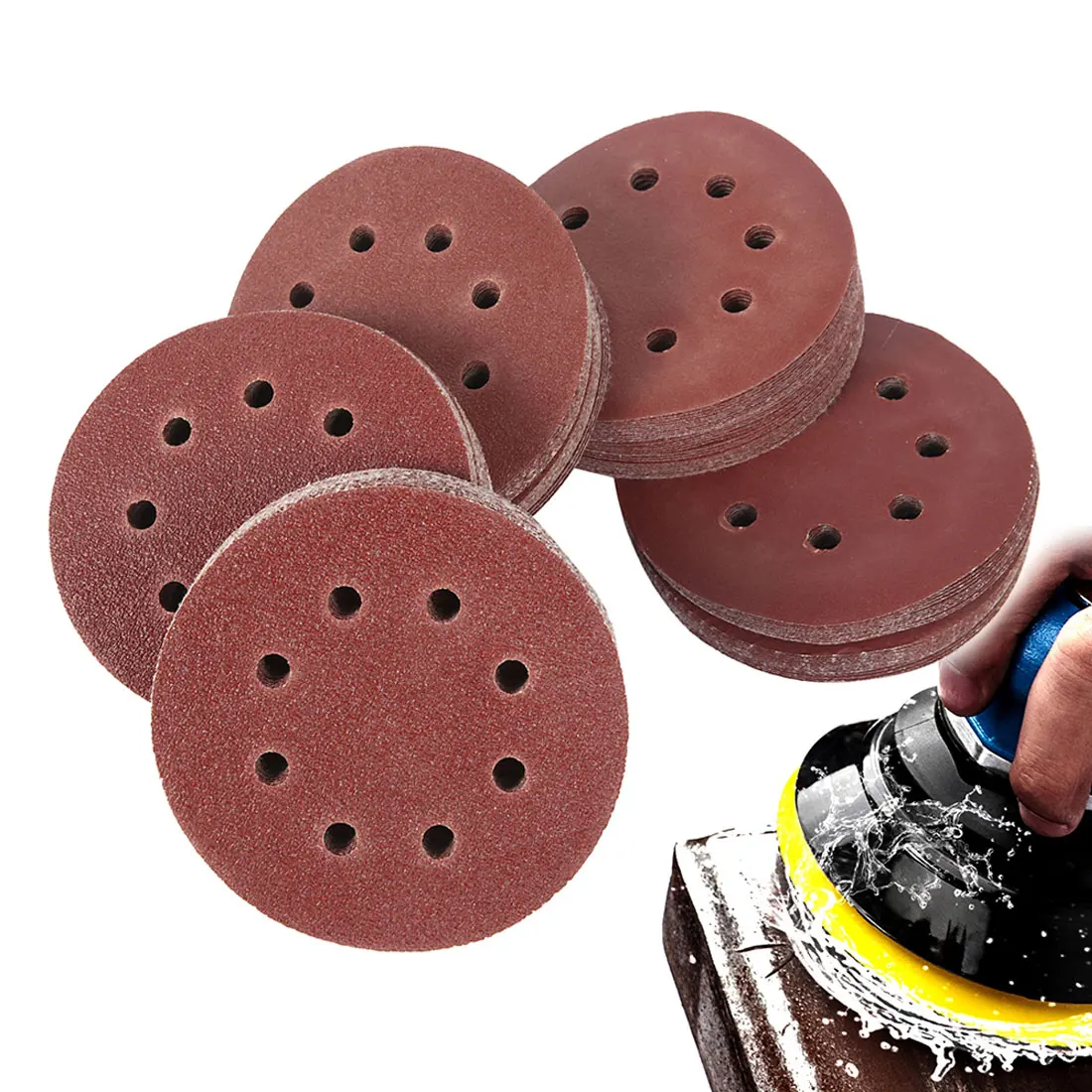 

8 Hole Sander Polishing Pad 100pcs 125mm Sandpaper Round Shape Sanding Discs Hook Loop Sanding Paper Buffing Sheet Sandpaper