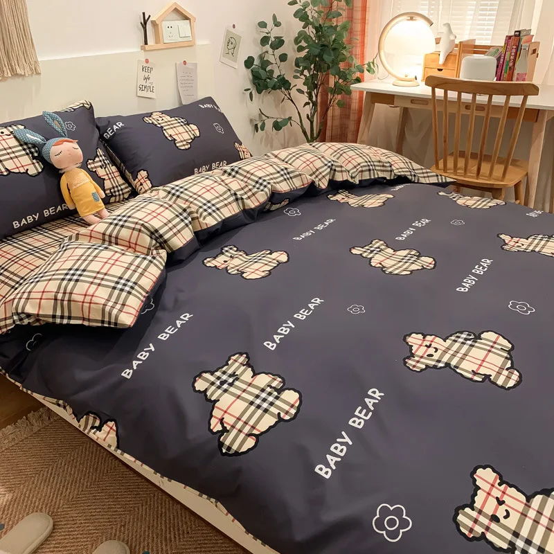 

2021 Bedding Set Cotton 150*200/180*220/200*230 Cartoon Printing Concise Keep Warm Bed Linen+Pillowcase+Quilt Cover Set For home