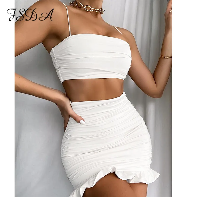 Женский комплект из двух предметов FSDA белый укороченный топ на тонких лямках и