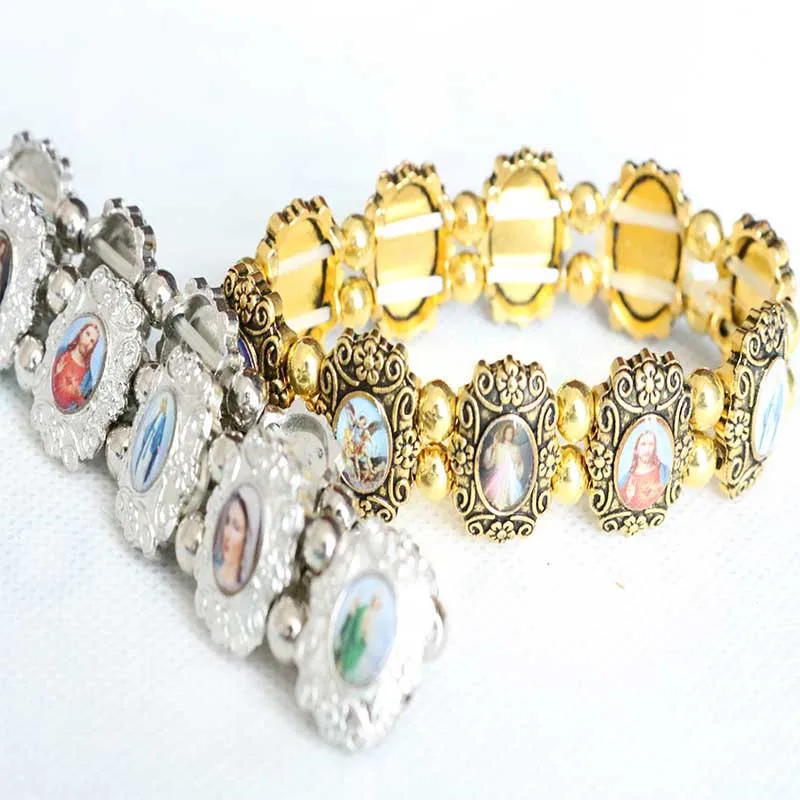 Классический металлический овальный браслет святого креста Иисуса, который является символом терпимости, с бусинами, напоминающими сострадание Марии.